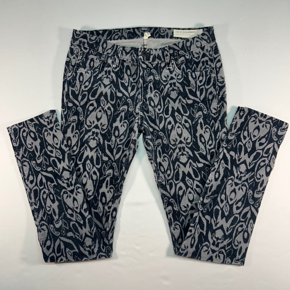 Rag & Bone Skinny Corduroy Jeans Black Ikat Print W1502O094 Size 27